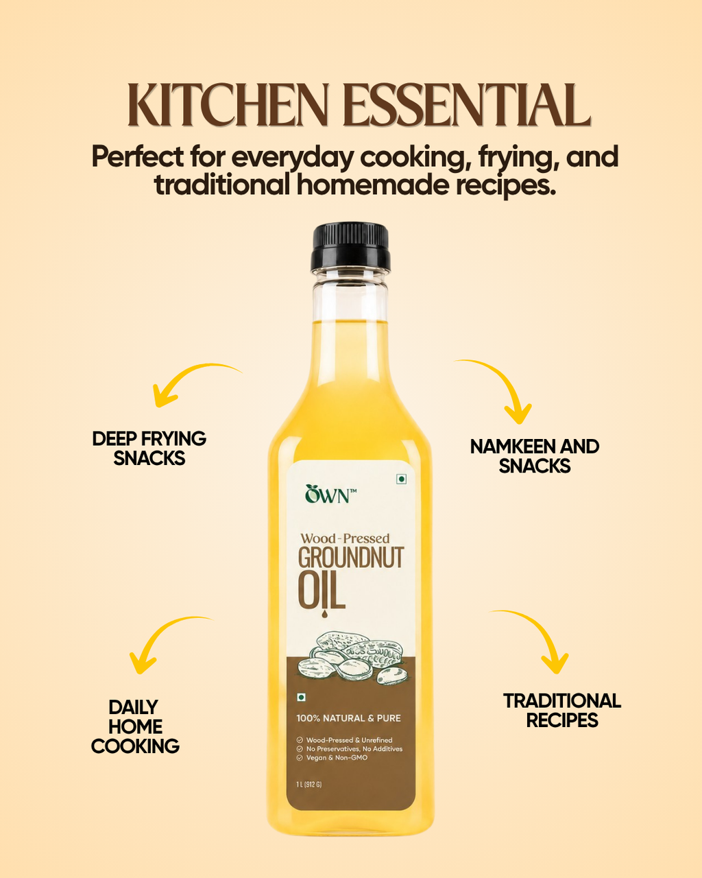 Pure Groundnut Oil, Wood-Pressed