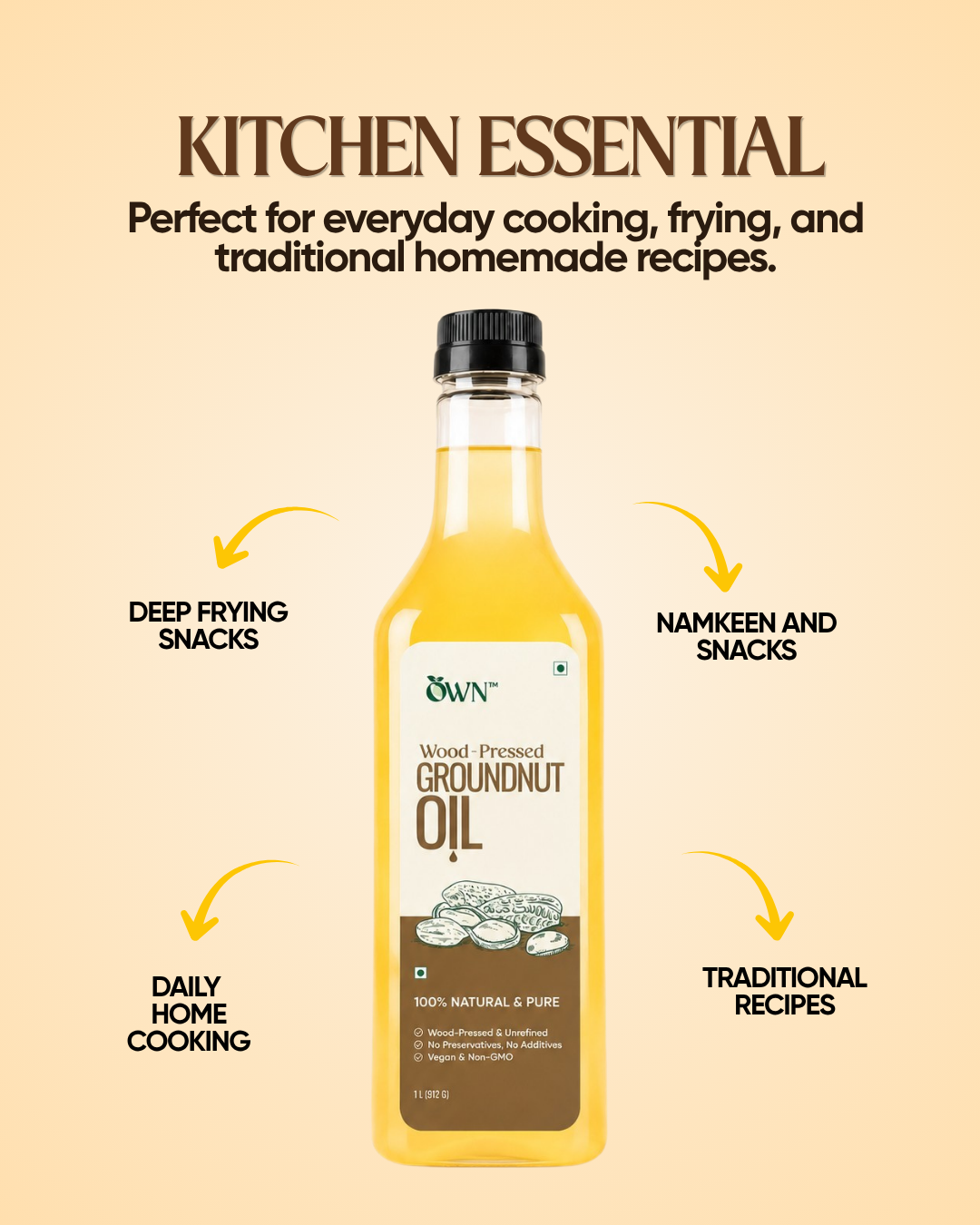 Pure Groundnut Oil, Wood-Pressed