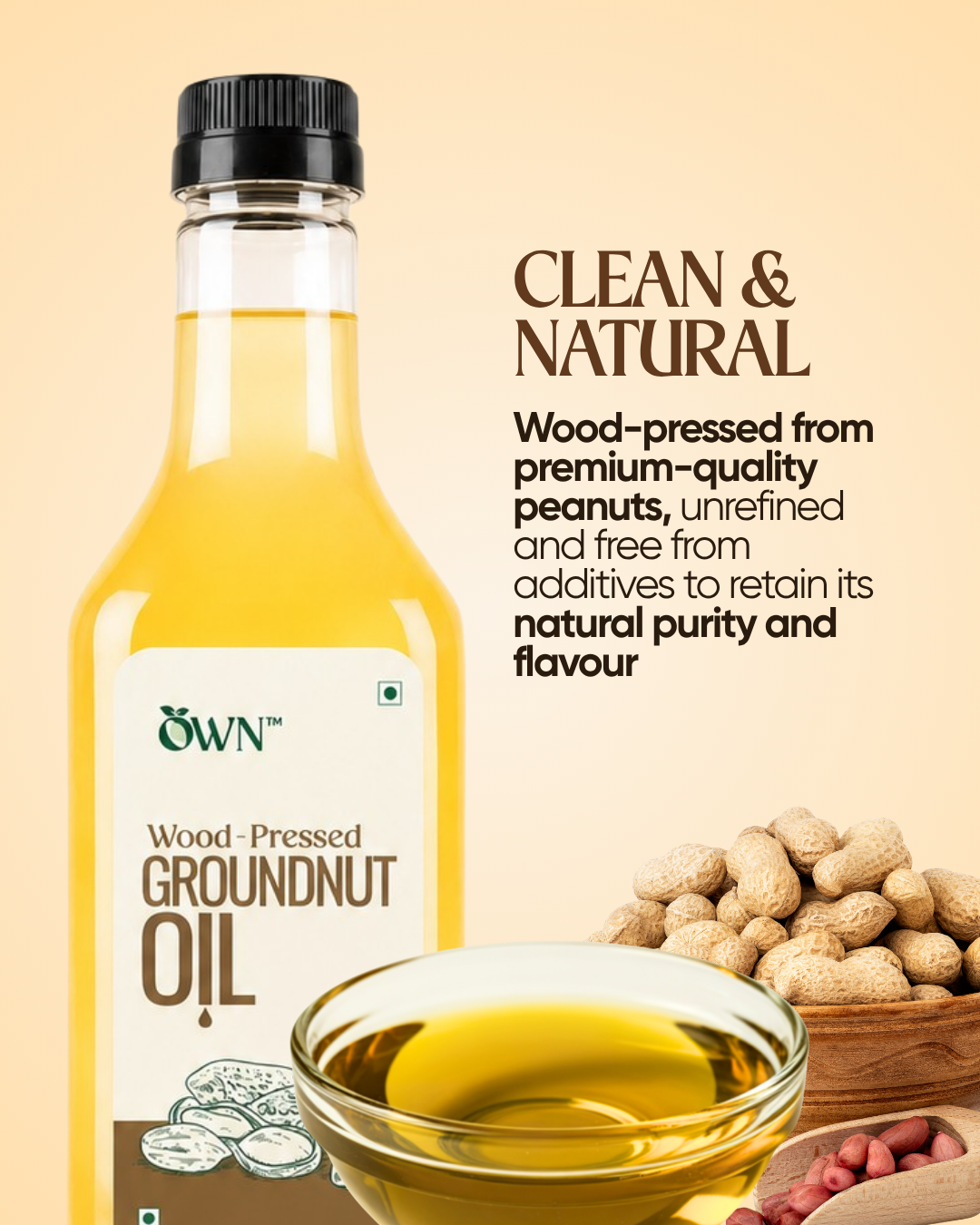 Pure Groundnut Oil, Wood-Pressed