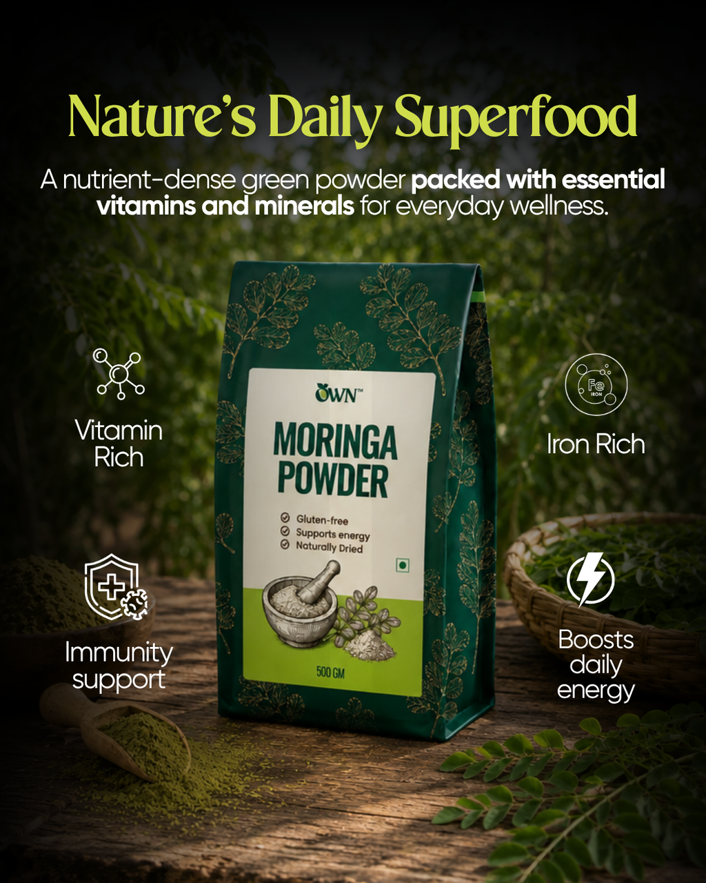 Moringa Powder, Chemical-Free Lab-Tested